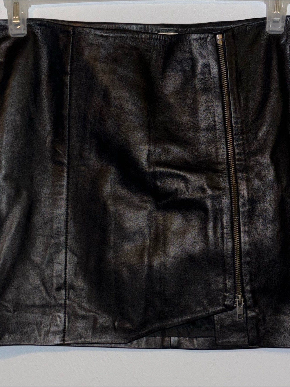Leith Black Leather Asymmetrical Zip Mini Skirt